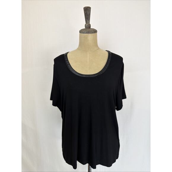 Another Love Tops - NWT Another Love Black Short Sleeve Faux Leather Trim #0633 Size XS